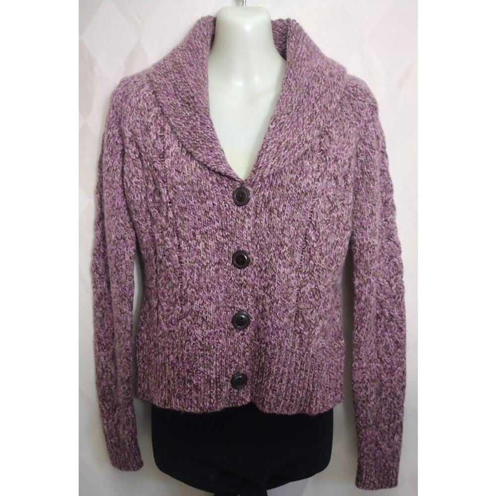 Ann Taylor Bulky Cardigan Sweater with Collar, Variegated Brown/Pink,‎ Sz S